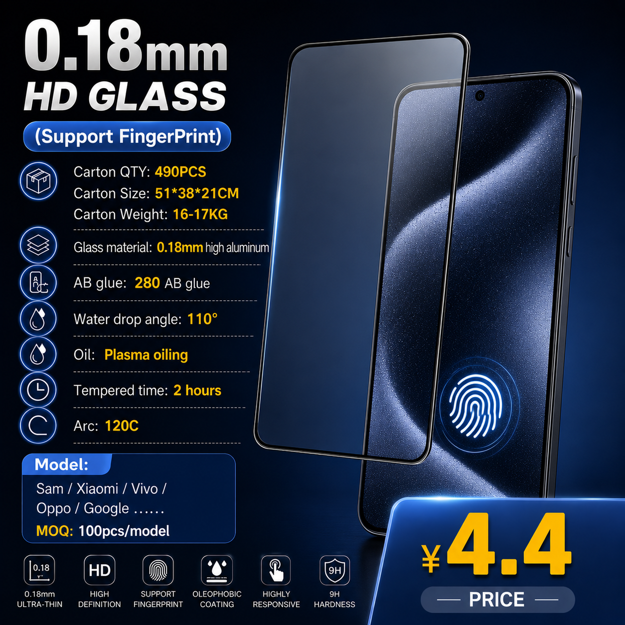 0.18mm HD Glass (Support FingerPrint)